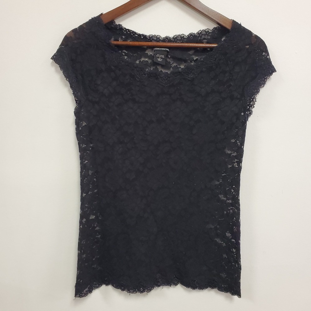 Moda International Womens Y2K Fairy Grunge‎ Lace Top Size L Black Whimsigoth